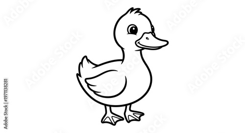 Adorable Duckling Line Art Charming Baby Bird Drawing with Playful Expression Perfect for Children's Books and Whimsical Designs Seeking Pure Cuteness and Youthful Joy.
