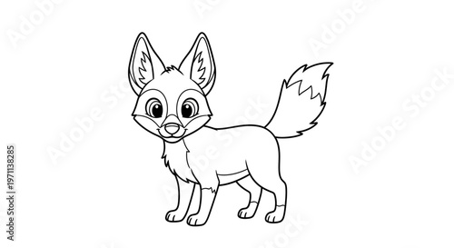 Adorable Cartoon Fennec Fox Line Art for Coloring Pages Whimsical Woodland Creature Perfect for Children's Art Projects and Educational Materials a Delightful Drawing of a Desert Dweller.