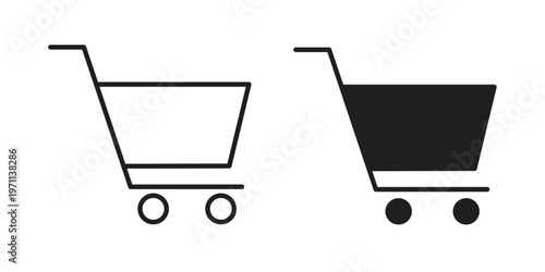 Shopping basket icon set, collection of icon in editable strokes and flat versions
