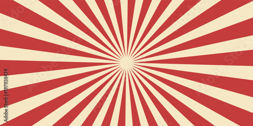 Circus background and spiral retro rays vector pattern. Vintage poster of red white sun or star burst radial lines with grunge texture, circus, carnival, summer fair