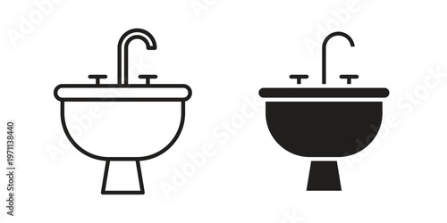 Sink icon set, collection of icon in editable strokes and flat versions