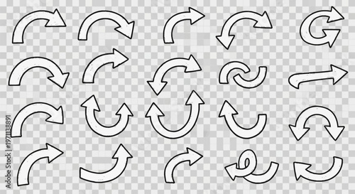 A collection of various curved arrows.