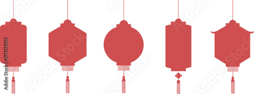 Vector illustration of traditional red lanterns with tassels representing Chinese festival celebration