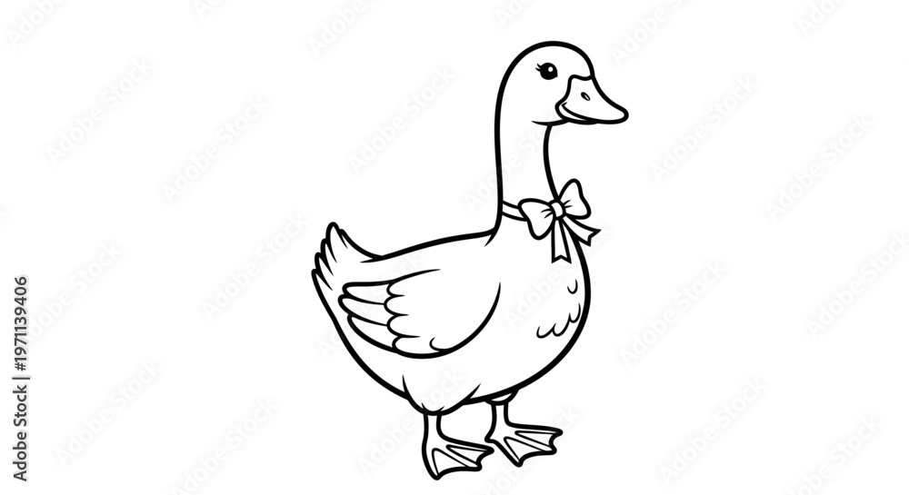 Fototapeta premium Charming Goose with a Bow Adorable Black and Grey Rendering Depicting a Graceful Bird Perfect for Children's Literature and Whimsical Designs