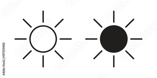 Sun icon set, collection of icon in editable strokes and flat versions