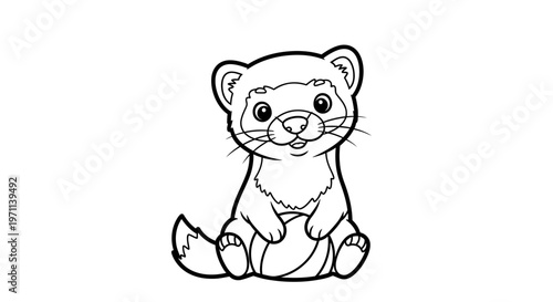 A cute cartoon ferret sitting upright with a playful expression on its face in a coloring book style drawing for kids and adults alike to enjoy.