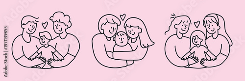 Illustration of diverse family love vector set