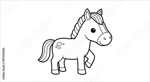 Charming Outlined Graphic of a Playful Horse in Black and Tone Depicting Joy Happiness and Children's Delight Perfect for Creative Designs.