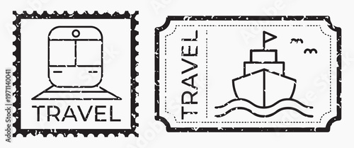 Vintage travel ticket stamps illustration vector set.