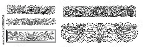 Intricate floral decorative border designs element vector set