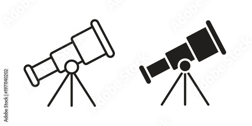 Telescope icon set, collection of icon in editable strokes and flat versions