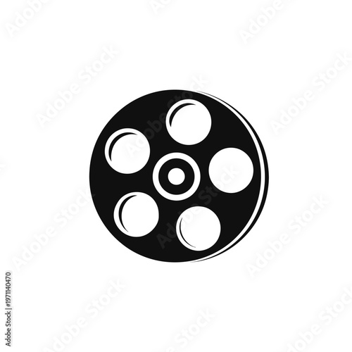 Revolver gun cylinder with six chambers, black and white icon. Weapon ammunition storage part. Vector illustration.