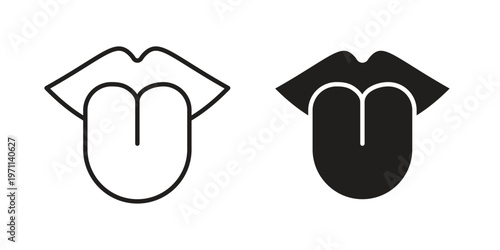 Tongue icon set, collection of icon in editable strokes and flat versions