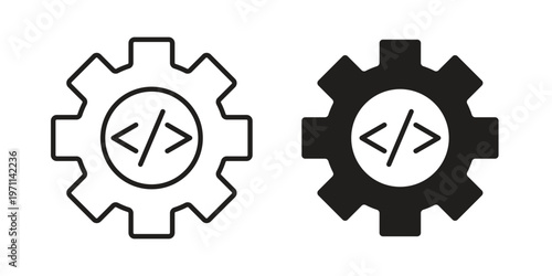 Web development icon set, collection of icon in editable strokes and flat versions