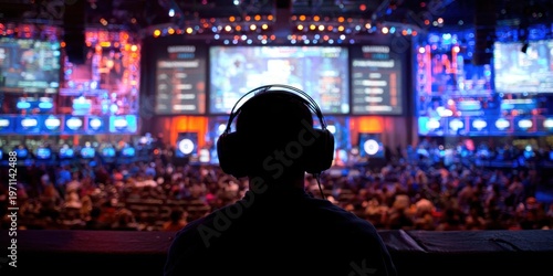 Esports Player With Headphones On Stage