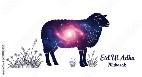 Eid Ul Adha Mubarak Wishes A Celestial Sheep Illustration for the Islamic Festival of Sacrifice