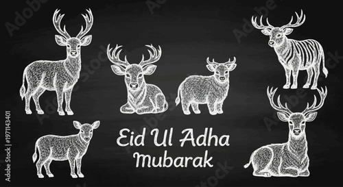 Celebrate the Festival of Sacrifice with Eid Ul Adha Mubarak Featuring Graceful Deer Illustrations