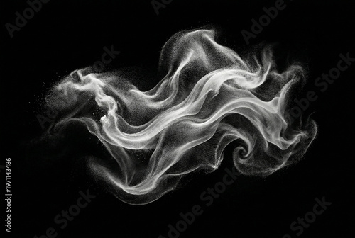 White powder wave ribbon flow on black background
