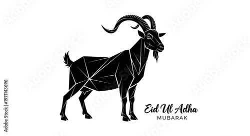 Striking Geometric Goat Design, an Abstract Polygon Illustration for Religious Celebrations, Symbolizing Sacrifice and Festivities, Ideal for Islamic Holiday Greetings