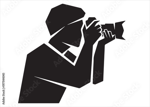 Creative photographer silhouette icon with professional camera capturing memorable moments