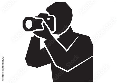 Creative photographer silhouette icon with professional camera capturing memorable moments