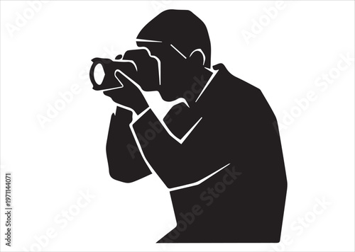 Creative photographer silhouette icon with professional camera capturing memorable moments