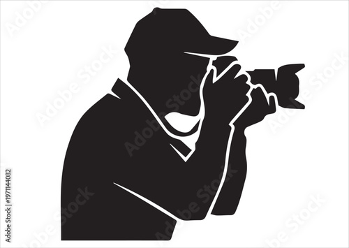 Creative photographer silhouette icon with professional camera capturing memorable moments