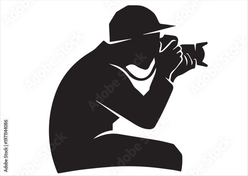 Creative photographer silhouette icon with professional camera capturing memorable moments