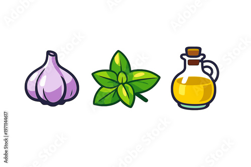 Garlic, Basil, and Olive Oil Icons