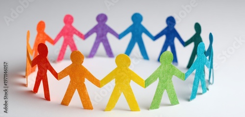 Wallpaper Mural Colorful paper cut-out figures holding hands in a circular arrangement symbolizing unity and diversity Torontodigital.ca