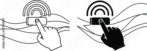 Contactless Payment Icon Vector Illustration with NFC Tap Gesture, Outline and Solid Style Mobile Payment Symbol Set