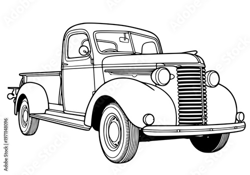 Antique 1930s Vintage Pickup Truck Vector Illustration