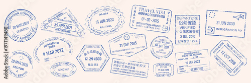 Collection of international passport stamps vector elements