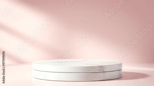 White Round Platform on Pink Background.