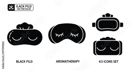 Set of 4 Black Solid Sleep Mask Vector Icons