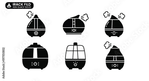 Set of 6 Black Humidifier Vector Icons