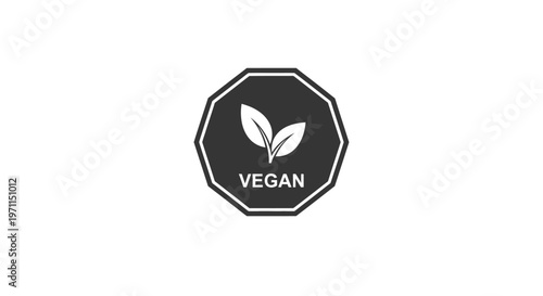 Vegan food product badge with plant leaves symbol