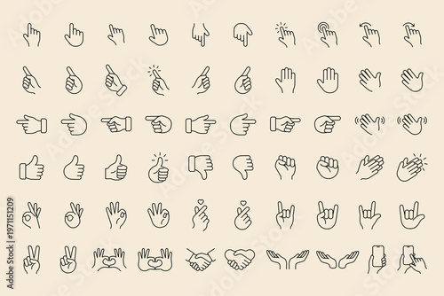 Minimalist hand gesture icon set vector