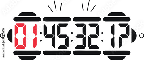 Sleek digital alarm clock with glowing numeric display showing time and modern design. Perfect concept for gadgets, electronics, technology and home accessories.