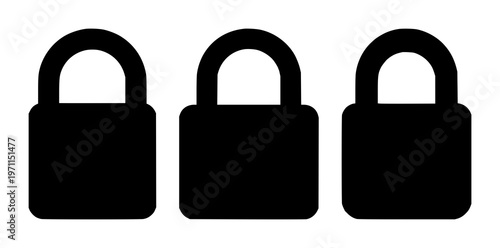 Data encryption padlock set with solid black icon on white background featuring padlock symbol, encryption, data protection with minimalism and vector