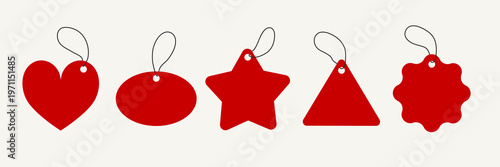 Red tags various shapes hanging vector set