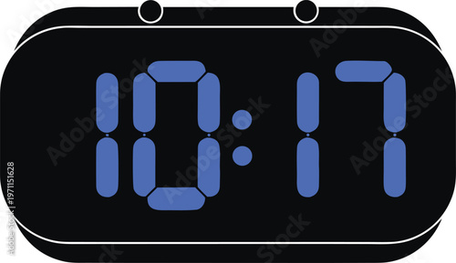 Sleek digital alarm clock with glowing numeric display showing time and modern design. Perfect concept for gadgets, electronics, technology and home accessories.