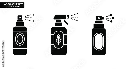 Set of 3 Black Spray Bottle Vector Icons