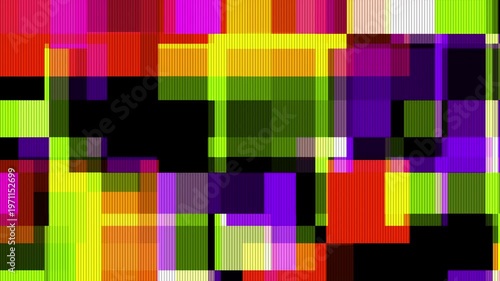 Abstract colorful digital glitch texture with large vibrant pixelated datamosh blocks.