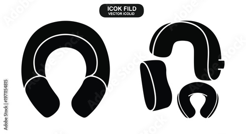 Set of 4 black travel neck pillow vector icons
