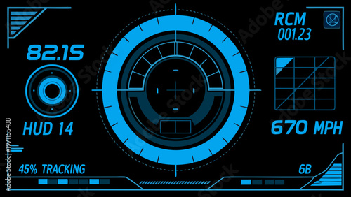 Futuristic heads up display showing targeting data and speed information