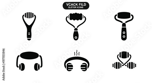 Set of 6 Black Glyph Vector Massage Roller Icons