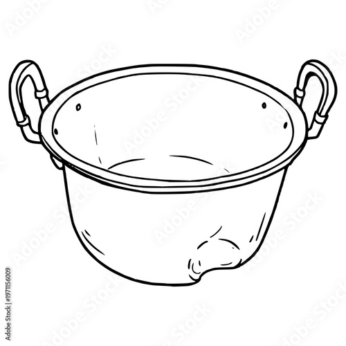 dented cooking pot illustration hand drawn outline vector