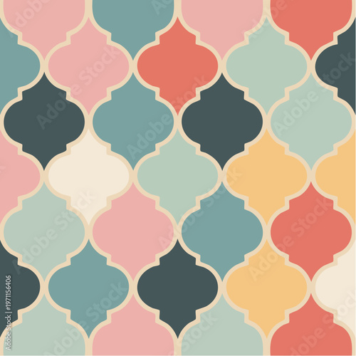 colorful moroccan quatrefoil pattern design in pastel shades