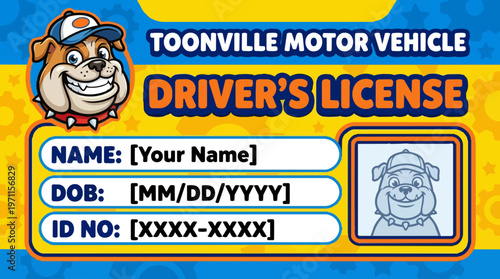 Cartoon dog drivers license template.